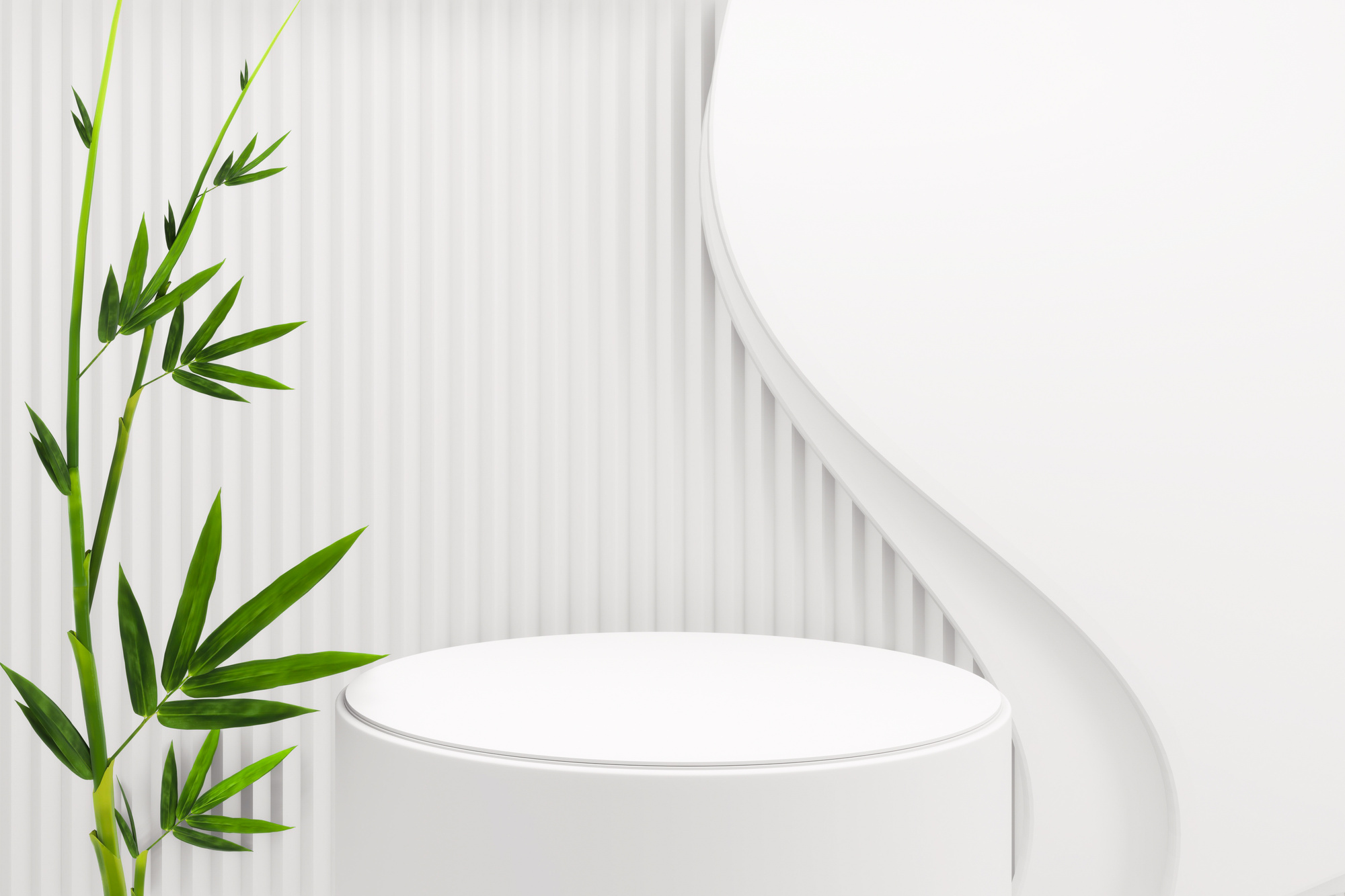 Podium Design with Bamboo on White Background